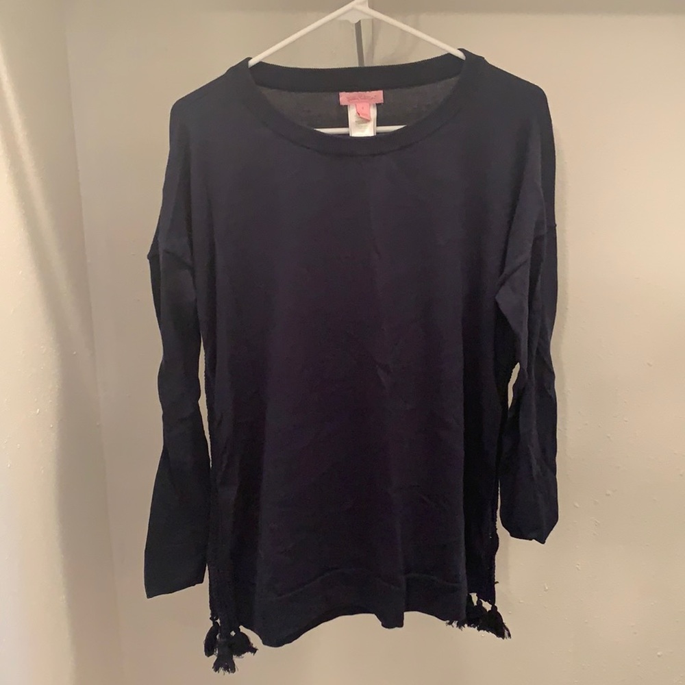 Lily Pulitzer Navy Fringe Sweater
